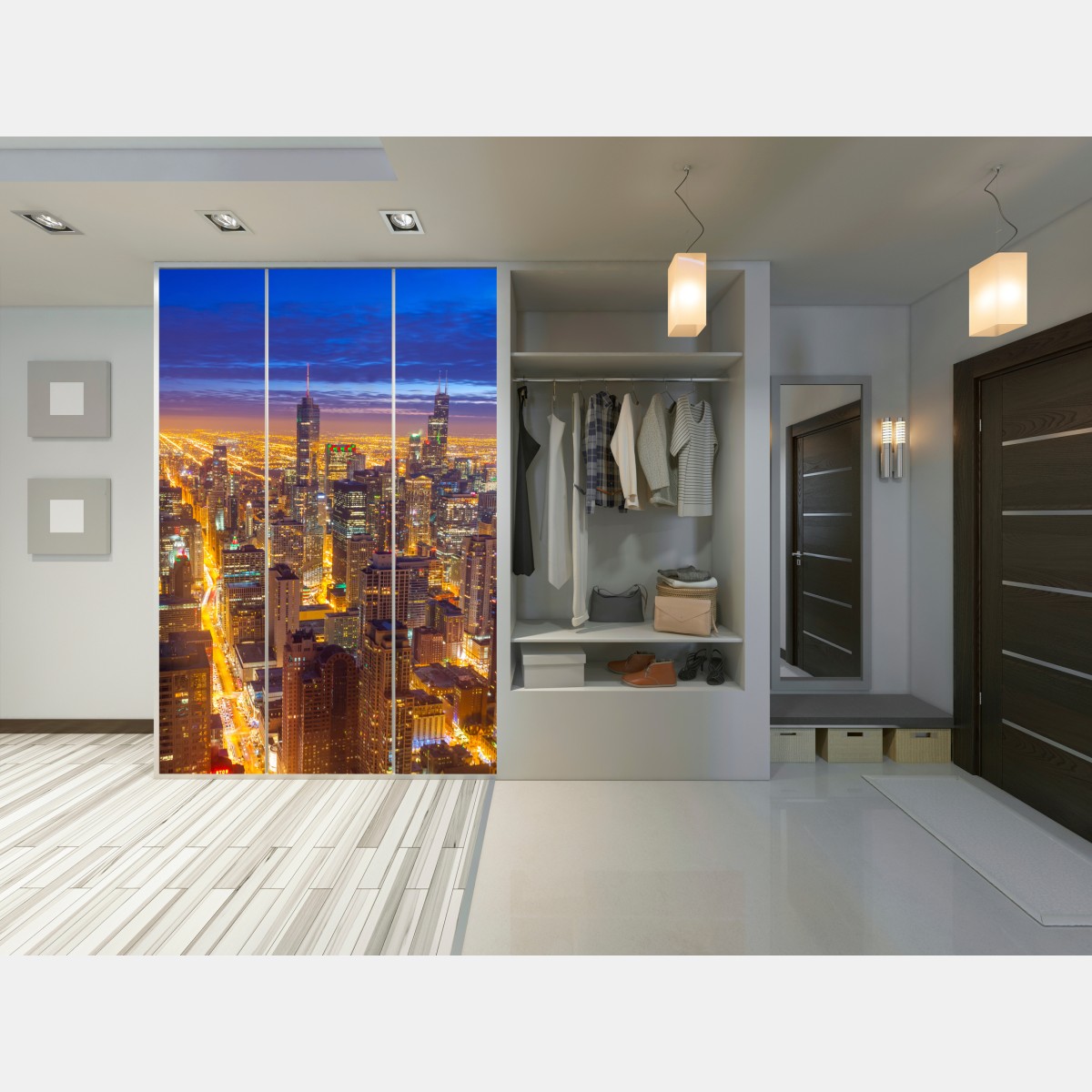 Naklejka na szafę Chicago nocna panorama miasta – Wallissimo® Naklejka na szafę Chicago nocna panorama miasta – Wallissimo®