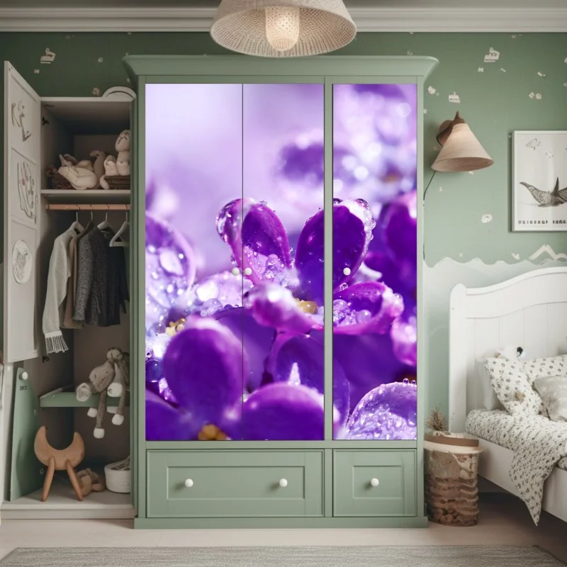 Naklejka na szafę fioletowy bez z kroplami rosy – Wallissimo® Naklejka na szafę fioletowy bez z kroplami rosy – Wallissimo®