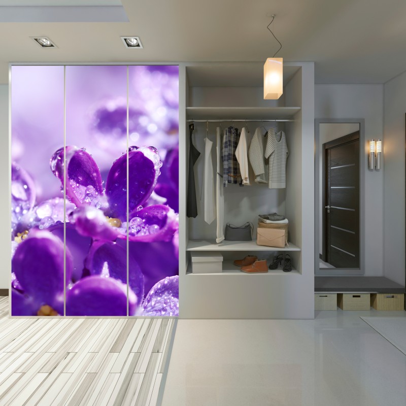 Naklejka na szafę fioletowy bez z kroplami rosy – Wallissimo® Naklejka na szafę fioletowy bez z kroplami rosy – Wallissimo®