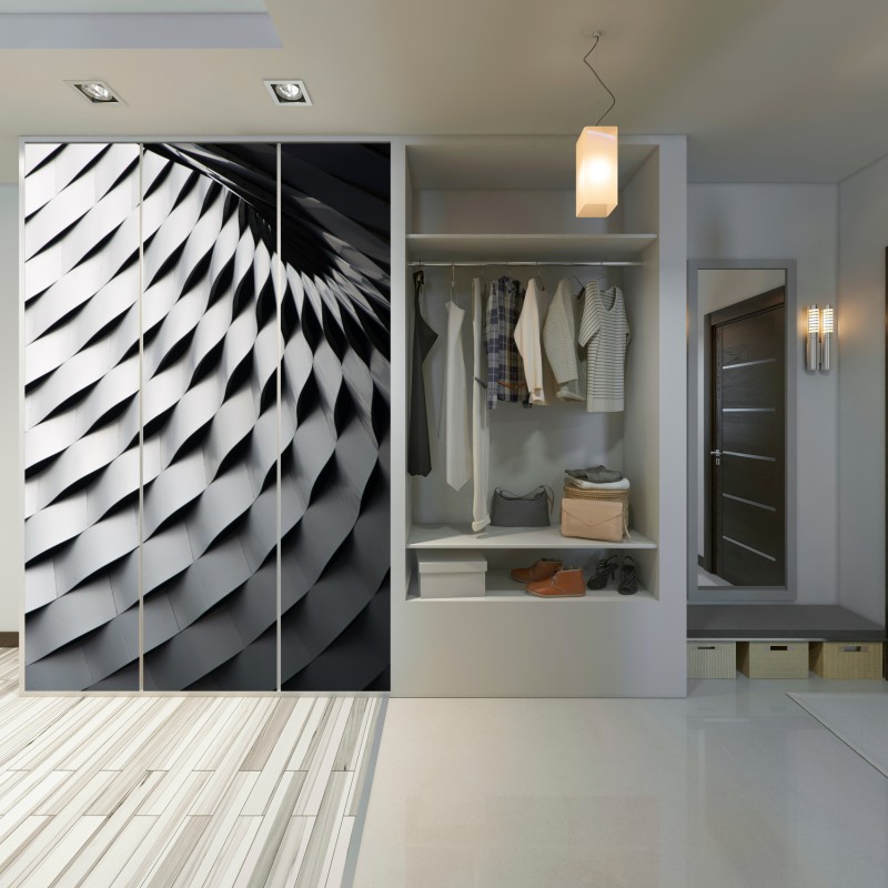 Naklejka na szafę monochromatyczny geometryczny wzór z metalu – Wallissimo® Naklejka na szafę monochromatyczny geometryczny wzór z metalu – Wallissimo®