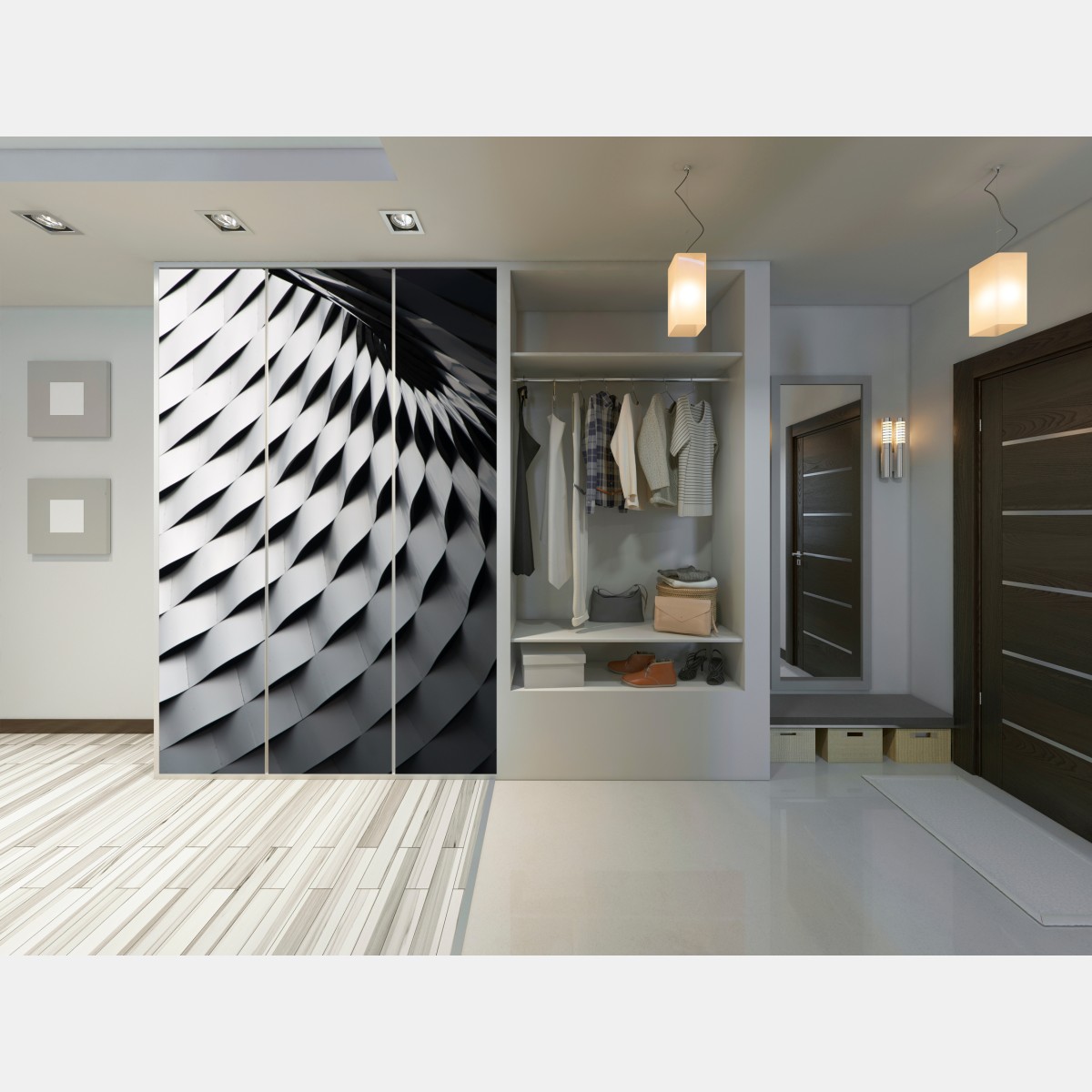 Naklejka na szafę monochromatyczny geometryczny wzór z metalu – Wallissimo® Naklejka na szafę monochromatyczny geometryczny wzór z metalu – Wallissimo®