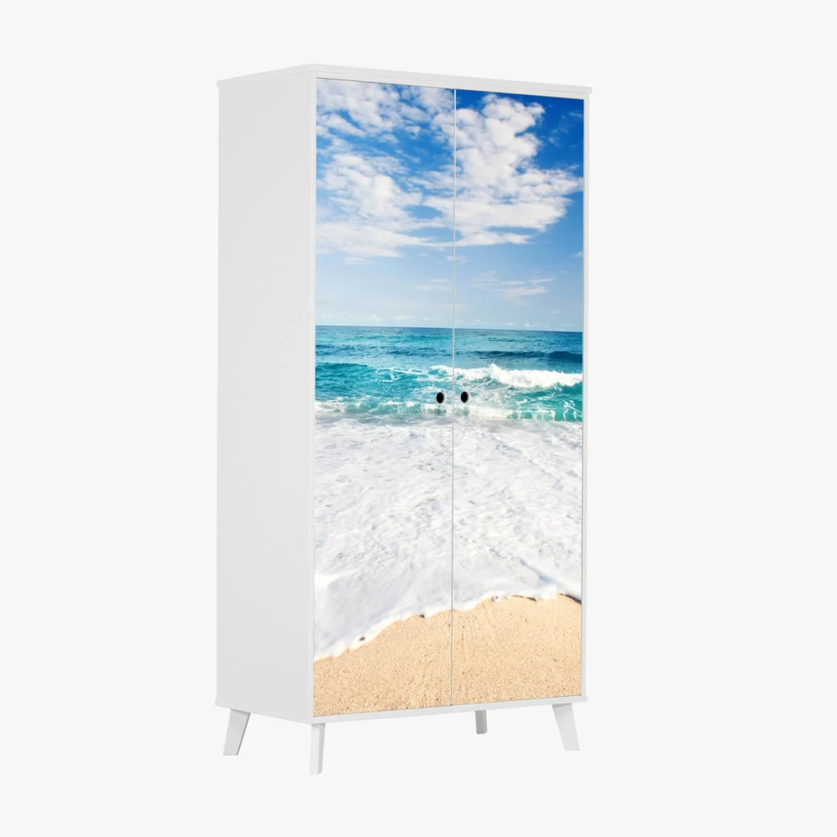 Naklejka na szafę turkusowe fale na piaszczystej plaży – Wallissimo® Naklejka na szafę turkusowe fale na piaszczystej plaży – Wallissimo®