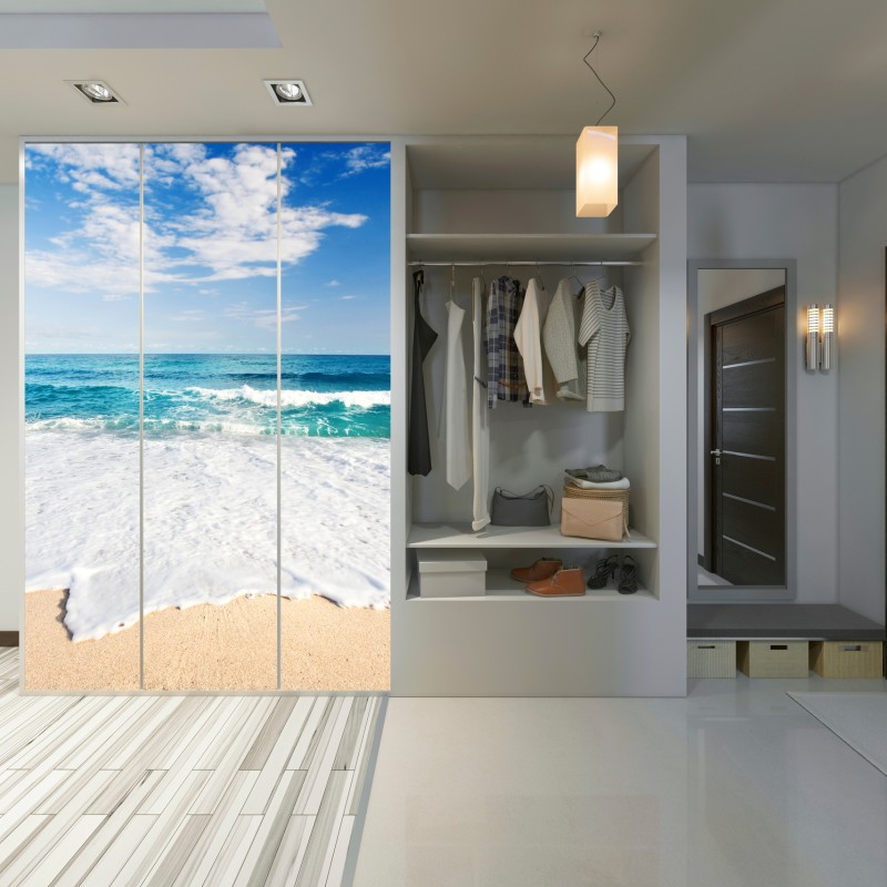 Naklejka na szafę turkusowe fale na piaszczystej plaży – Wallissimo® Naklejka na szafę turkusowe fale na piaszczystej plaży – Wallissimo®