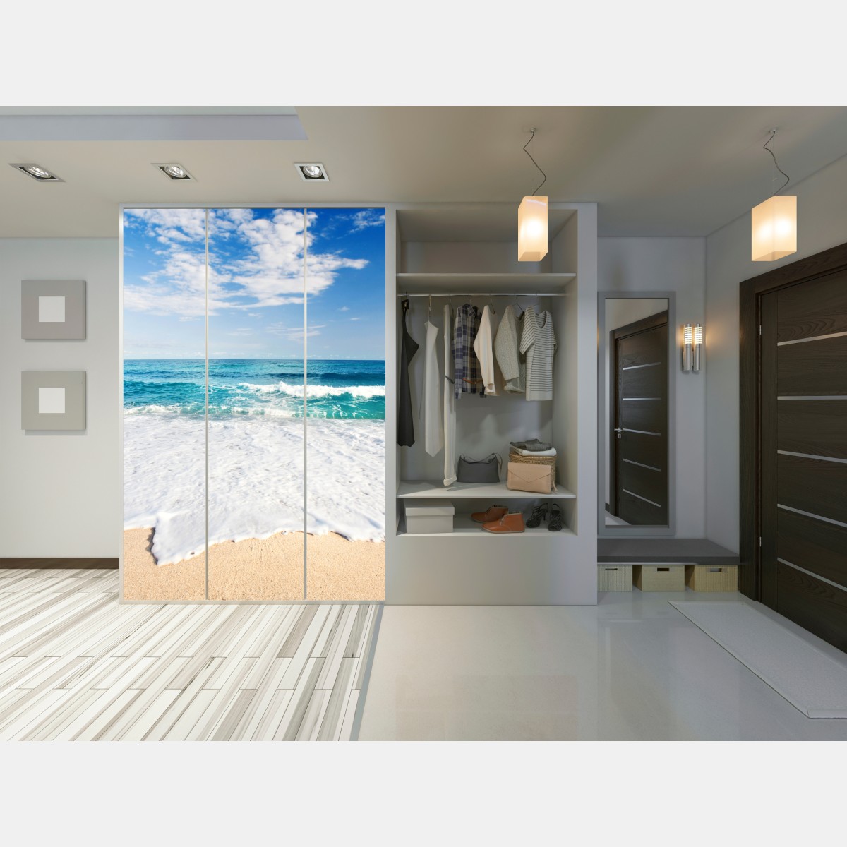 Naklejka na szafę turkusowe fale na piaszczystej plaży – Wallissimo® Naklejka na szafę turkusowe fale na piaszczystej plaży – Wallissimo®