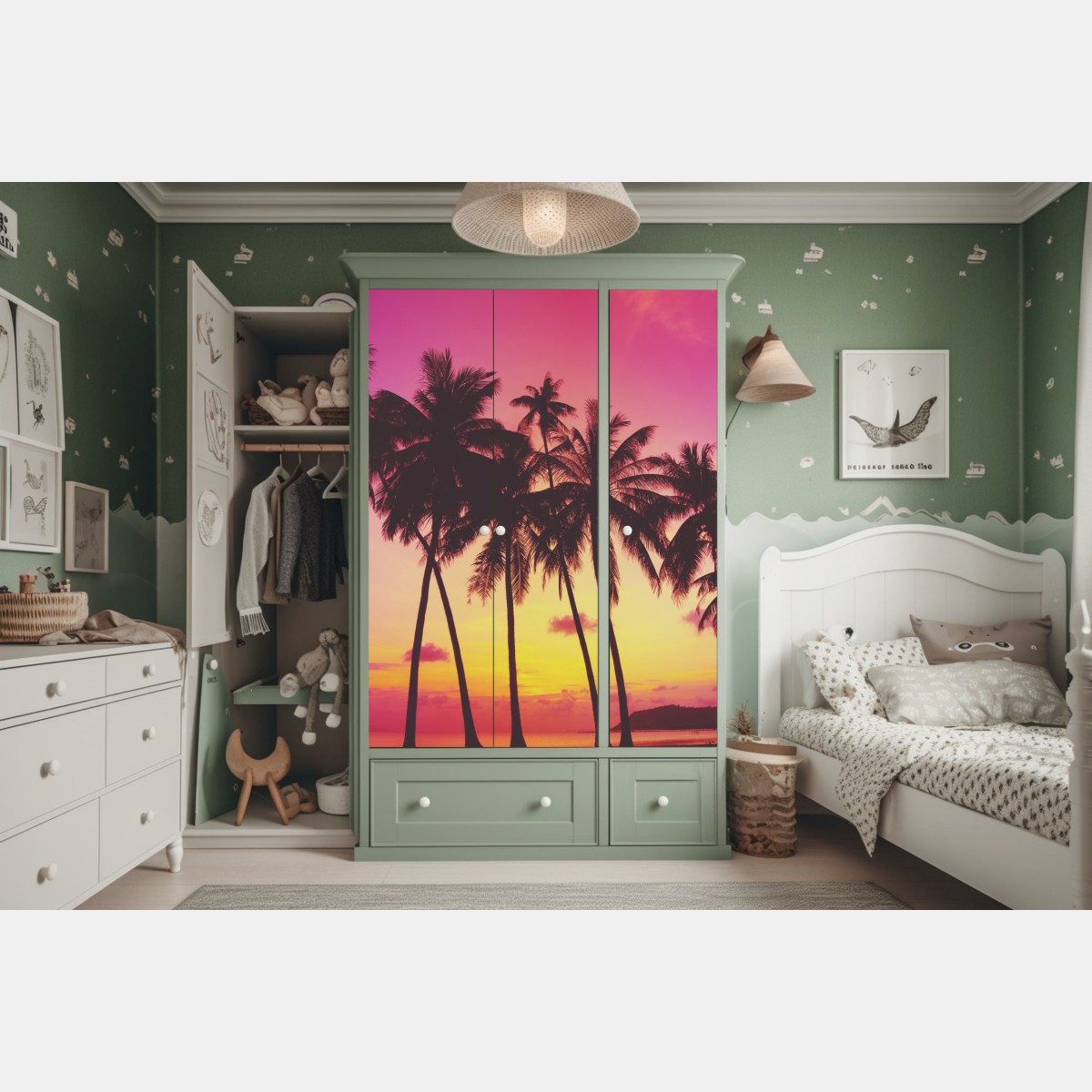 Naklejka na szafę tropikalny zachód słońca z palmami, Tajlandia – Wallissimo® Naklejka na szafę tropikalny zachód słońca z palmami, Tajlandia – Wallissimo®