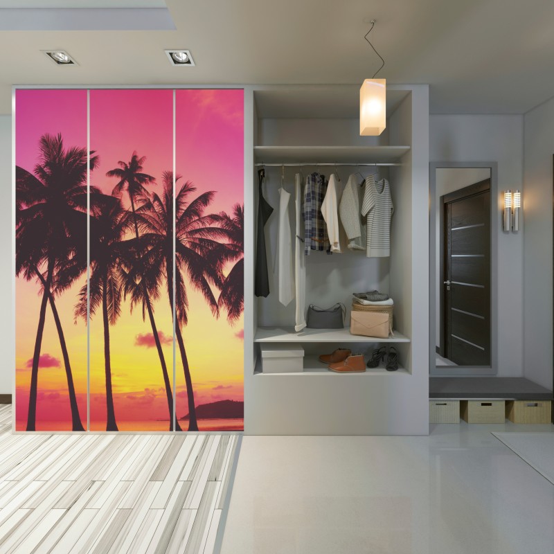 Naklejka na szafę tropikalny zachód słońca z palmami, Tajlandia – Wallissimo® Naklejka na szafę tropikalny zachód słońca z palmami, Tajlandia – Wallissimo®