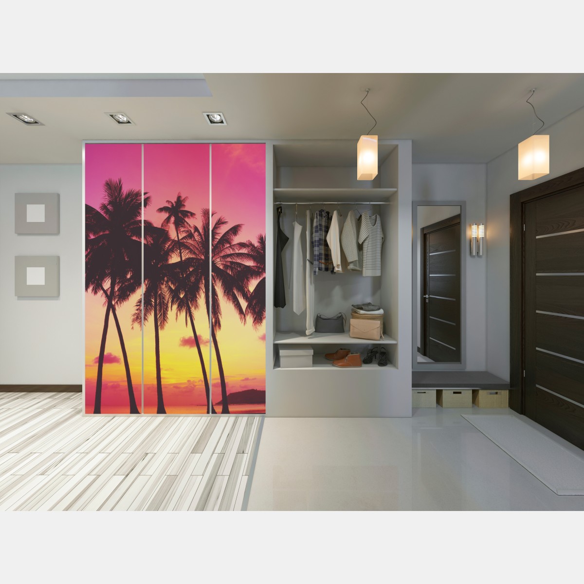 Naklejka na szafę tropikalny zachód słońca z palmami, Tajlandia – Wallissimo® Naklejka na szafę tropikalny zachód słońca z palmami, Tajlandia – Wallissimo®