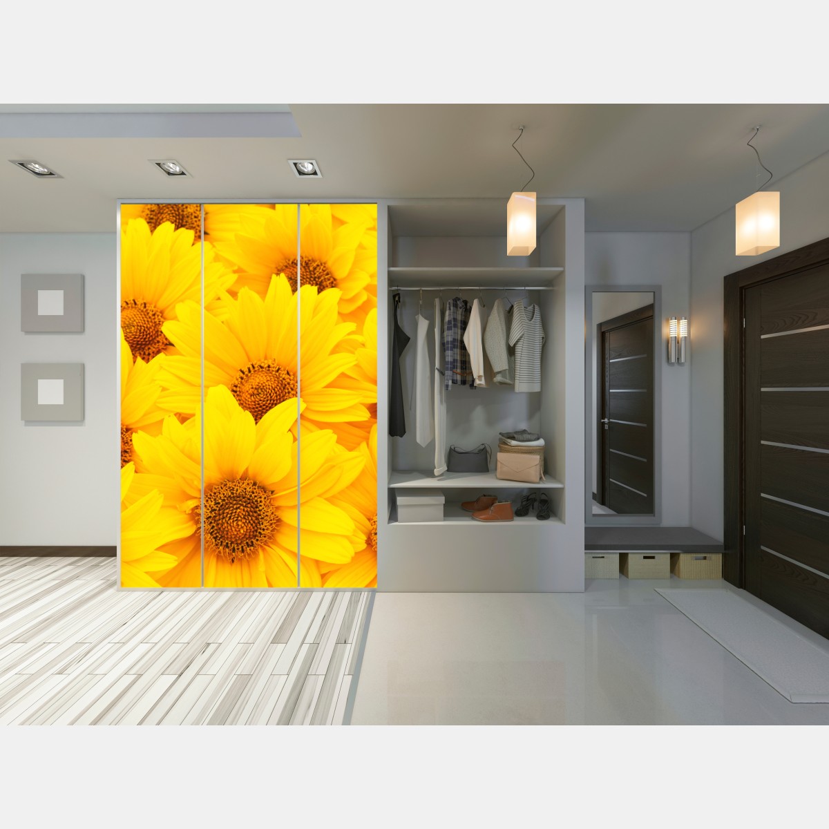 Naklejka na szafę intensywne żółte słoneczniki w zbliżeniu – Wallissimo® Naklejka na szafę intensywne żółte słoneczniki w zbliżeniu – Wallissimo®