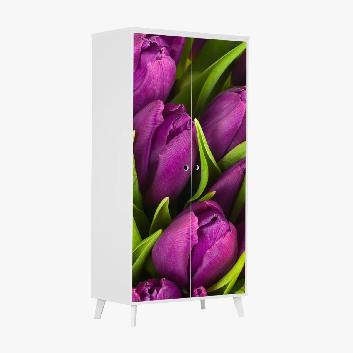 Naklejka na szafę fioletowy bukiet tulipanów – Wallissimo® Naklejka na szafę fioletowy bukiet tulipanów – Wallissimo®