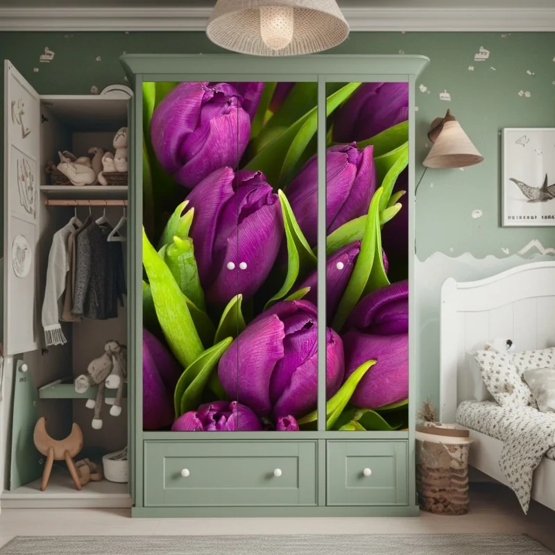 Naklejka na szafę różowy akwarelowy motyw botaniczny – Wallissimo®