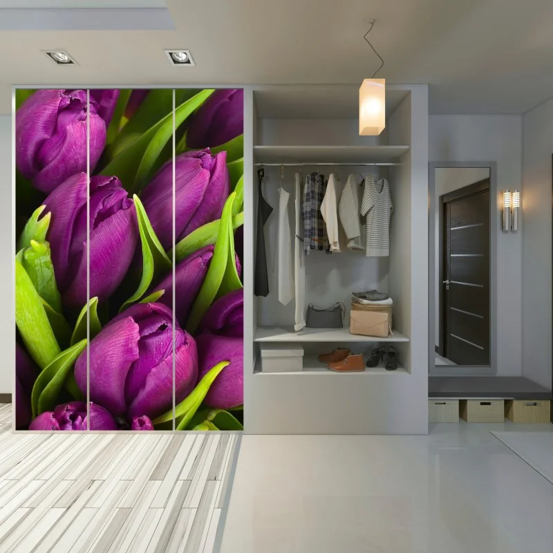 Naklejka na szafę fioletowy bukiet tulipanów – Wallissimo® Naklejka na szafę fioletowy bukiet tulipanów – Wallissimo®