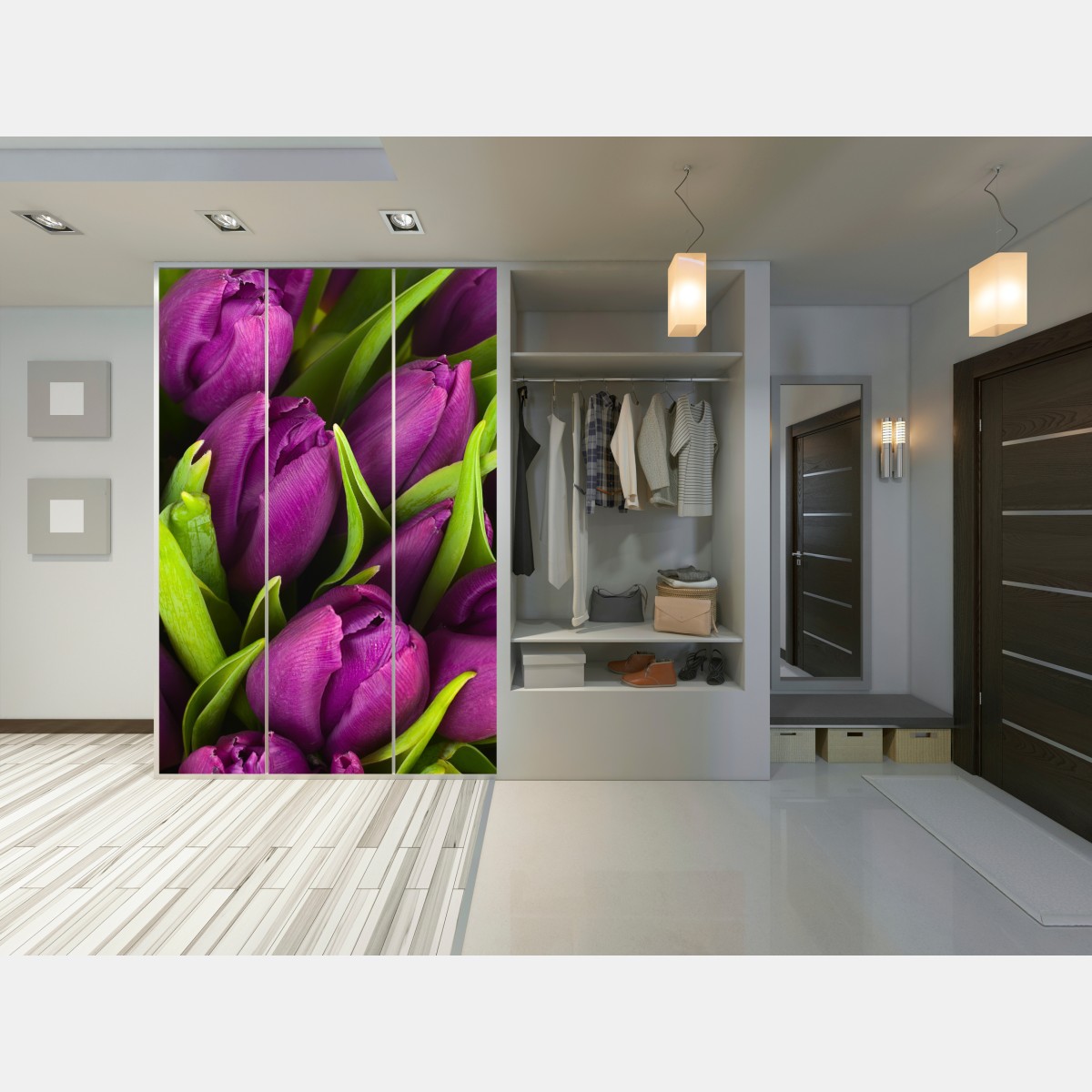 Naklejka na szafę fioletowy bukiet tulipanów – Wallissimo® Naklejka na szafę fioletowy bukiet tulipanów – Wallissimo®