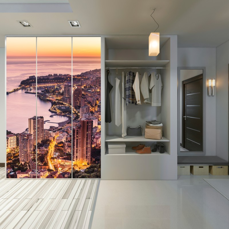 Naklejka na szafę zachód słońca nad miejskim wybrzeżem – Wallissimo® Naklejka na szafę zachód słońca nad miejskim wybrzeżem – Wallissimo®