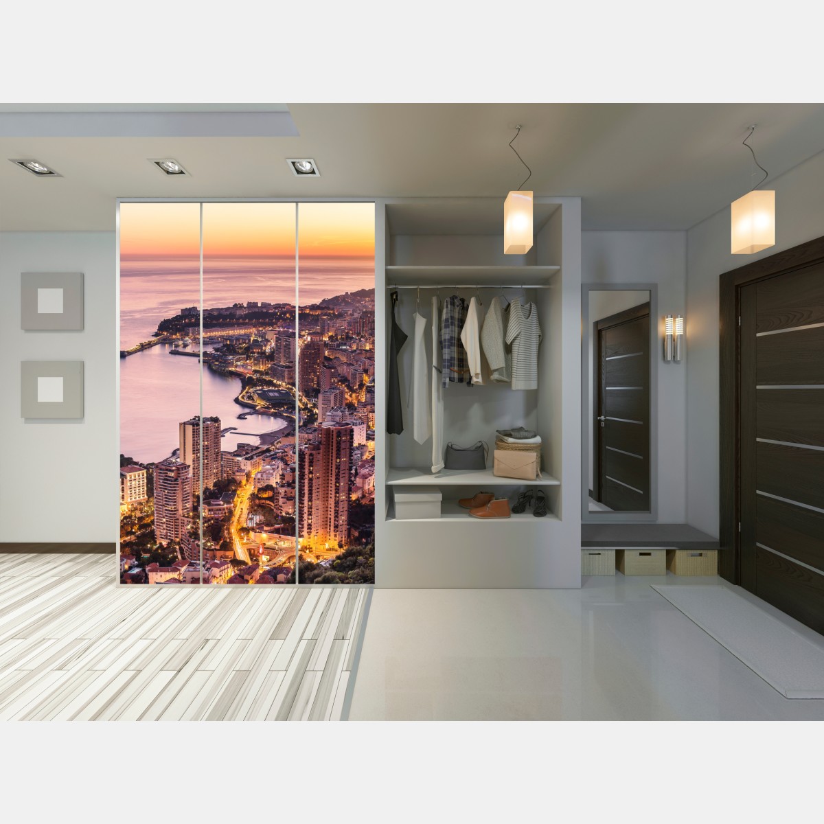 Naklejka na szafę zachód słońca nad miejskim wybrzeżem – Wallissimo® Naklejka na szafę zachód słońca nad miejskim wybrzeżem – Wallissimo®