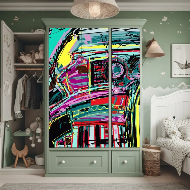 Naklejka na szafę żywa turkusowa abstrakcyjna kompozycja samochodowa – Wallissimo® Naklejka na szafę żywa turkusowa abstrakcyjna kompozycja samochodowa – Wallissimo®