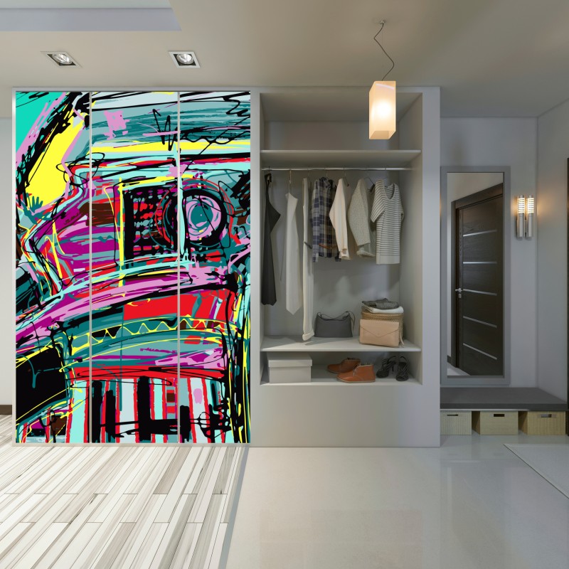 Naklejka na szafę żywa turkusowa abstrakcyjna kompozycja samochodowa – Wallissimo® Naklejka na szafę żywa turkusowa abstrakcyjna kompozycja samochodowa – Wallissimo®