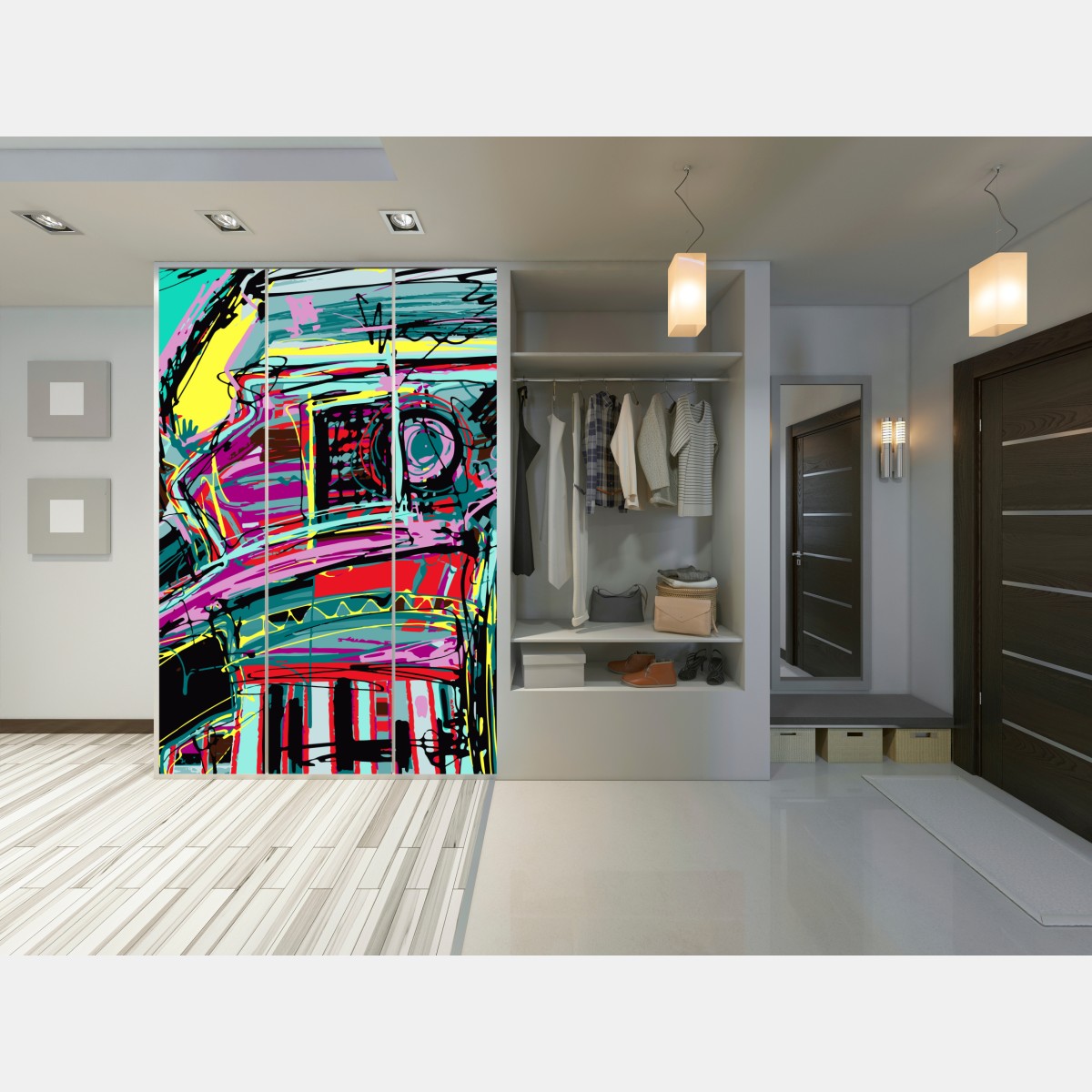 Naklejka na szafę żywa turkusowa abstrakcyjna kompozycja samochodowa – Wallissimo® Naklejka na szafę żywa turkusowa abstrakcyjna kompozycja samochodowa – Wallissimo®