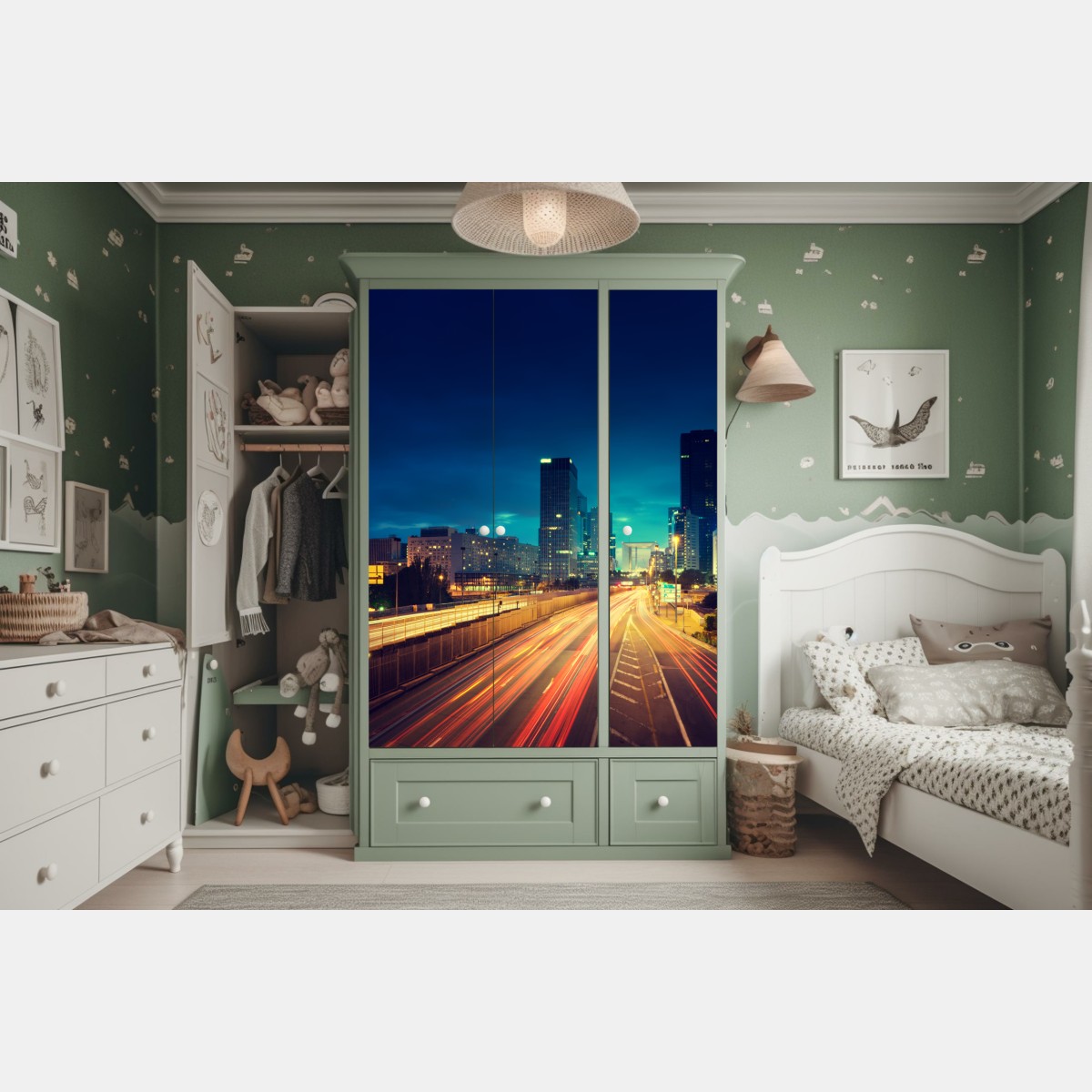 Naklejka na szafę La Défense panorama miasta o zmierzchu – Wallissimo® Naklejka na szafę La Défense panorama miasta o zmierzchu – Wallissimo®