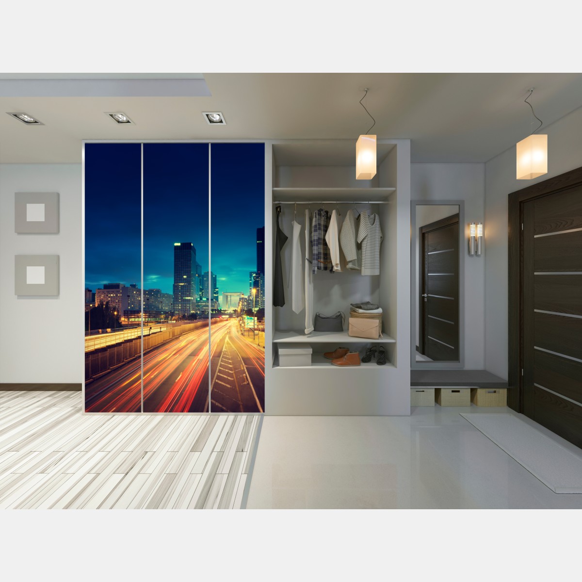 Naklejka na szafę La Défense panorama miasta o zmierzchu – Wallissimo® Naklejka na szafę La Défense panorama miasta o zmierzchu – Wallissimo®