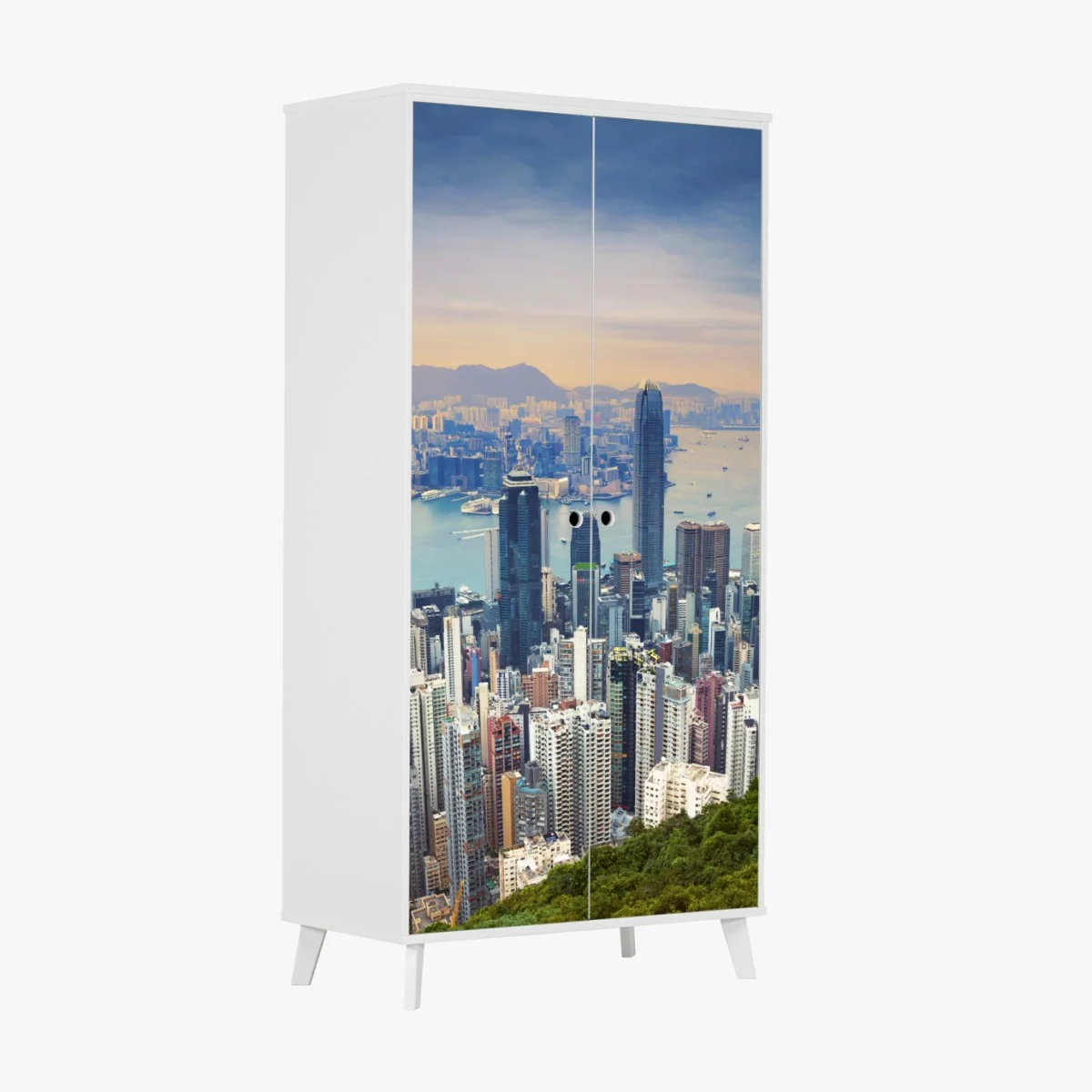 Naklejka na szafę Hong Kong panorama miasta o zmierzchu – Wallissimo® Naklejka na szafę Hong Kong panorama miasta o zmierzchu – Wallissimo®