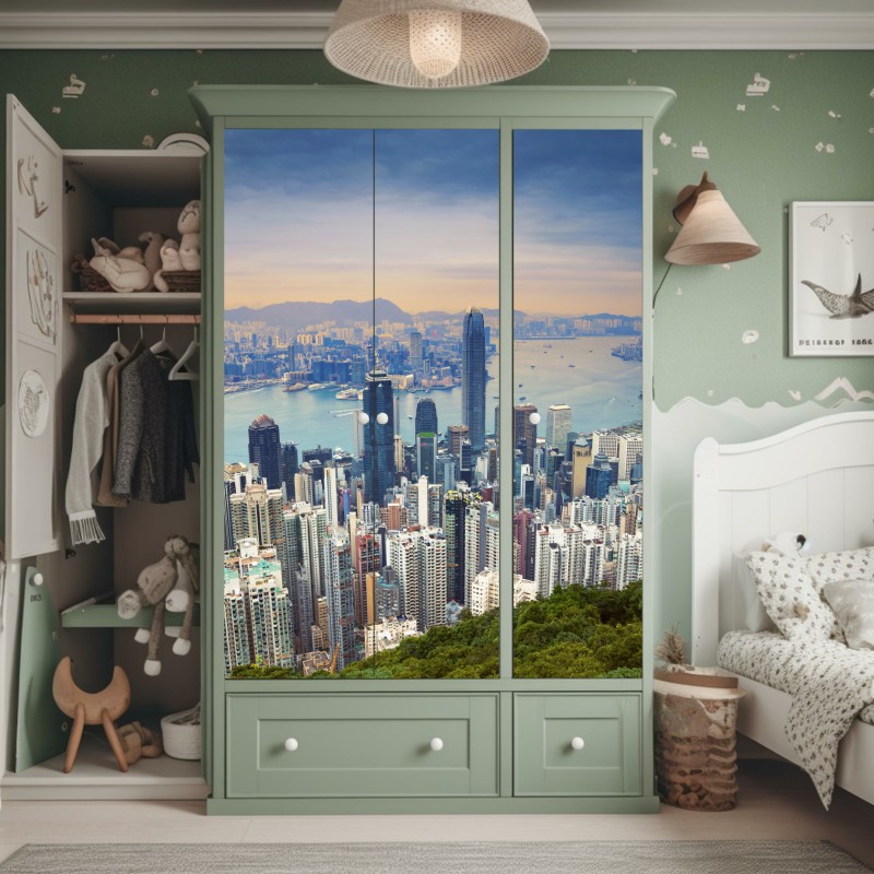 Naklejka na szafę tropikalna plaża z palmami pod błękitnym niebem – Wallissimo®