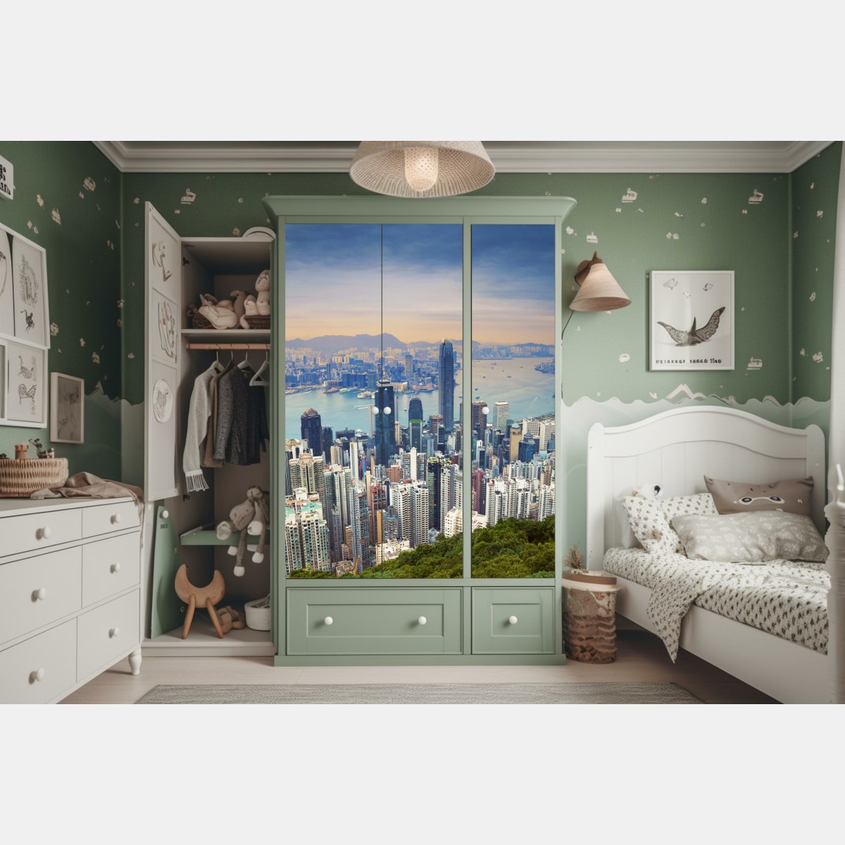 Naklejka na szafę Hong Kong panorama miasta o zmierzchu – Wallissimo® Naklejka na szafę Hong Kong panorama miasta o zmierzchu – Wallissimo®