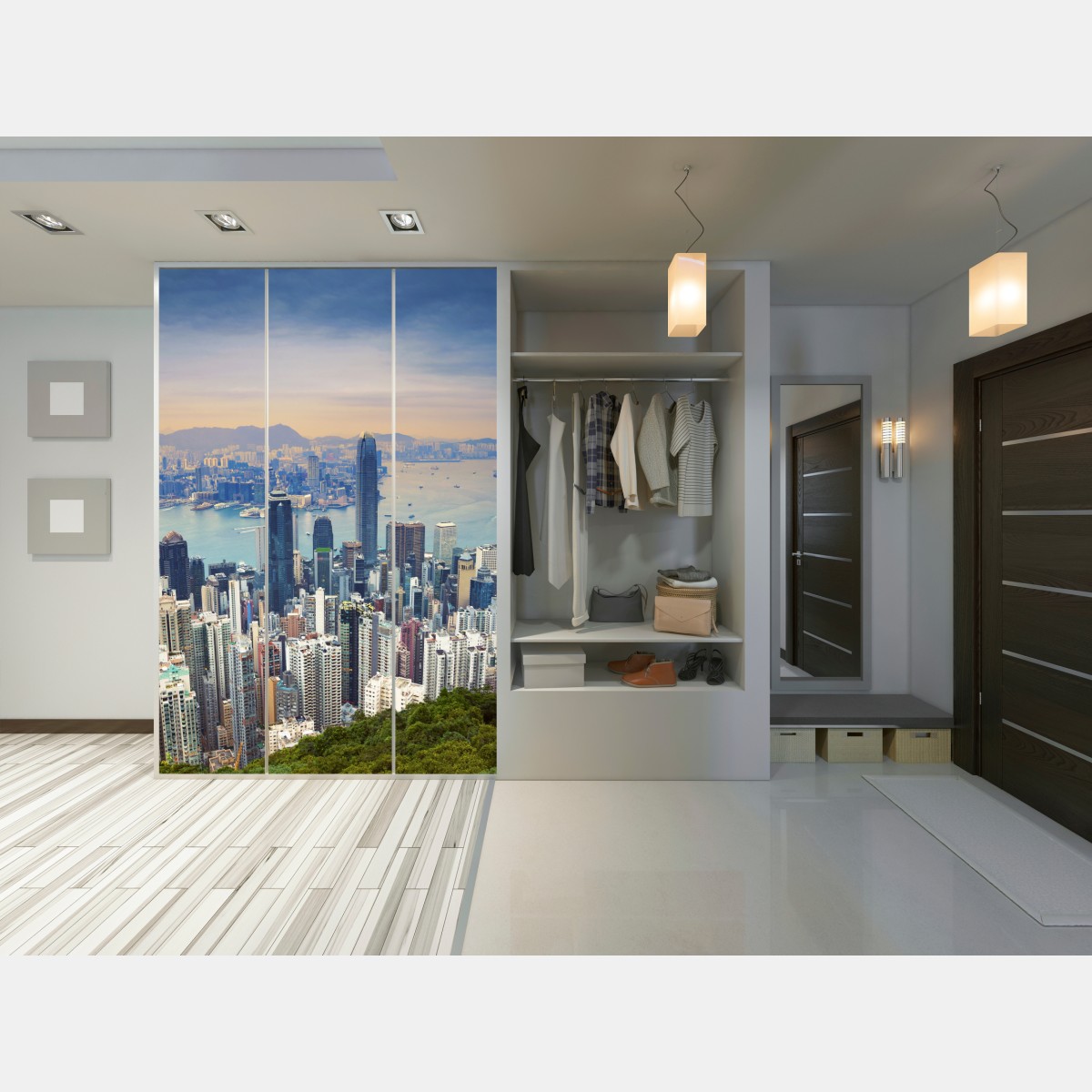 Naklejka na szafę Hong Kong panorama miasta o zmierzchu – Wallissimo® Naklejka na szafę Hong Kong panorama miasta o zmierzchu – Wallissimo®