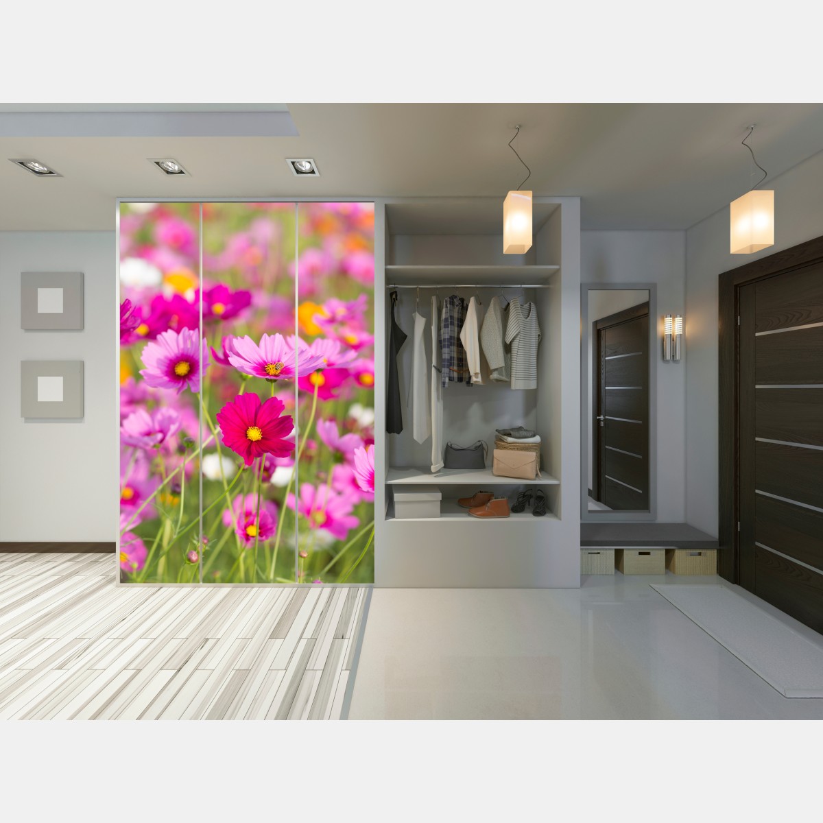 Naklejka na szafę różowa łąka kosmosów w rozkwicie – Wallissimo® Naklejka na szafę różowa łąka kosmosów w rozkwicie – Wallissimo®