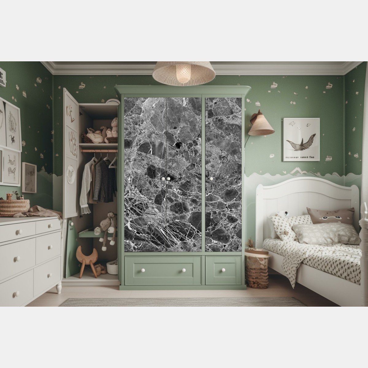 Naklejka na szafę monochromatyczna tekstura marmuru – Wallissimo® Naklejka na szafę monochromatyczna tekstura marmuru – Wallissimo®