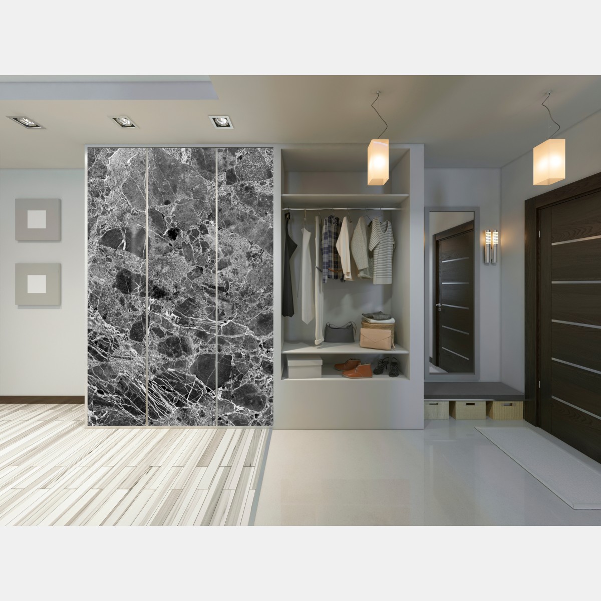 Naklejka na szafę monochromatyczna tekstura marmuru – Wallissimo® Naklejka na szafę monochromatyczna tekstura marmuru – Wallissimo®