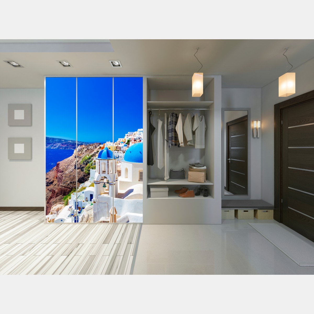 Naklejka na szafę Santorini niebieskie kopuły nad Morzem Egejskim – Wallissimo® Naklejka na szafę Santorini niebieskie kopuły nad Morzem Egejskim – Wallissimo®