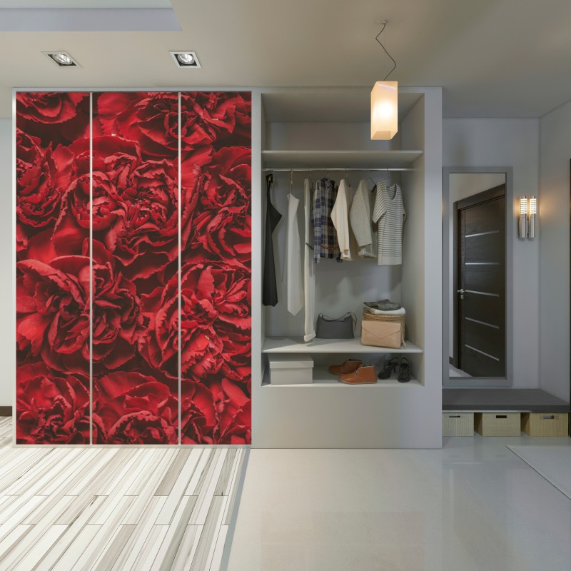 Naklejka na szafę retro czerwone goździki wzór kwiatowy – Wallissimo® Naklejka na szafę retro czerwone goździki wzór kwiatowy – Wallissimo®