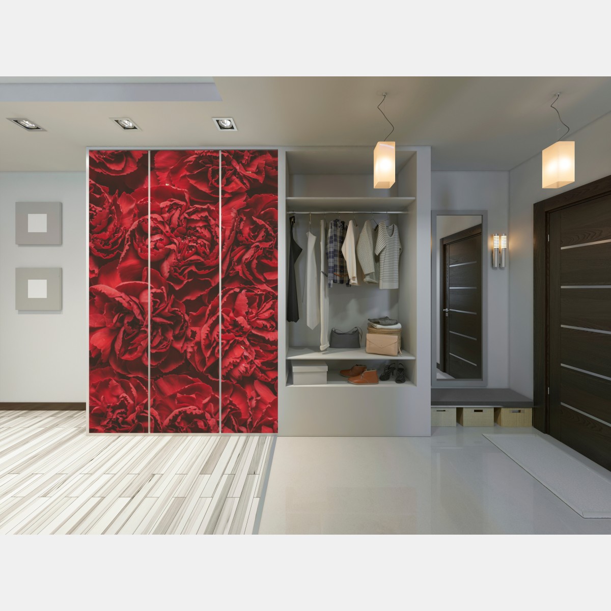 Naklejka na szafę retro czerwone goździki wzór kwiatowy – Wallissimo® Naklejka na szafę retro czerwone goździki wzór kwiatowy – Wallissimo®