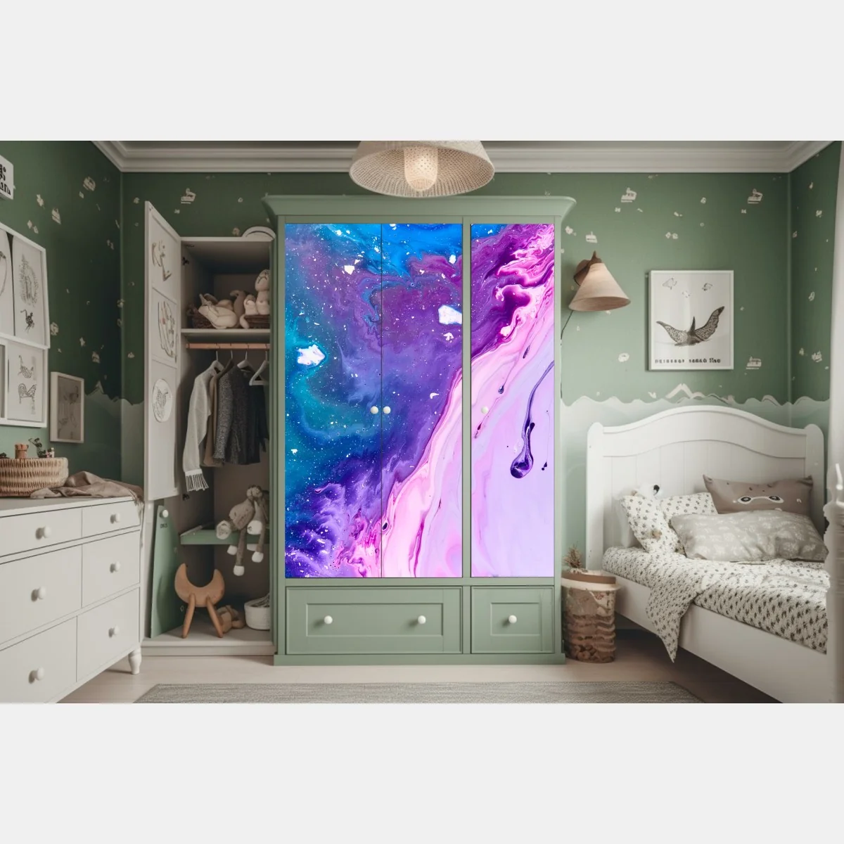 Naklejka na szafę żywa niebiesko-fioletowa abstrakcja akrylowa – Wallissimo® Naklejka na szafę żywa niebiesko-fioletowa abstrakcja akrylowa – Wallissimo®