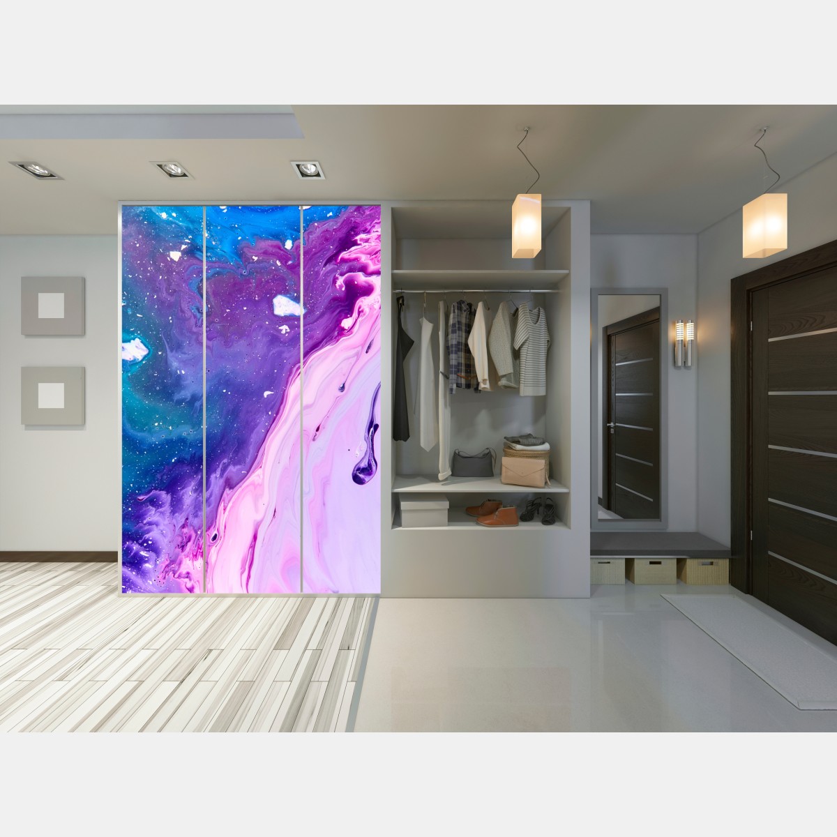 Naklejka na szafę żywa niebiesko-fioletowa abstrakcja akrylowa – Wallissimo® Naklejka na szafę żywa niebiesko-fioletowa abstrakcja akrylowa – Wallissimo®