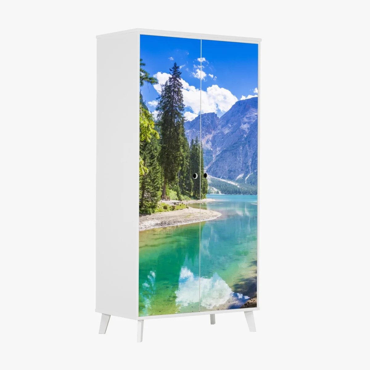 Naklejka na szafę Pragser Wildsee turkusowe górskie jezioro – Wallissimo® Naklejka na szafę Pragser Wildsee turkusowe górskie jezioro – Wallissimo®