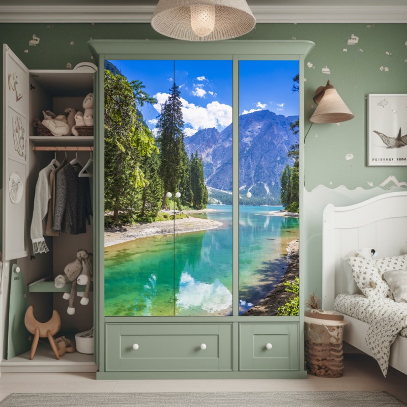 Naklejka na szafę tropikalny wzór hibiskusa i plumerii – Wallissimo®