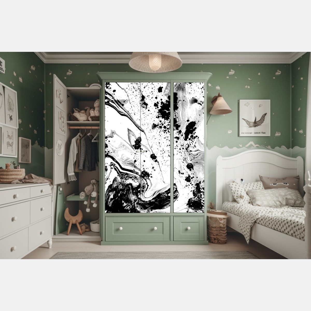 Naklejka na szafę monochromatyczny marmur atramentowy abstrakcja – Wallissimo® Naklejka na szafę monochromatyczny marmur atramentowy abstrakcja – Wallissimo®