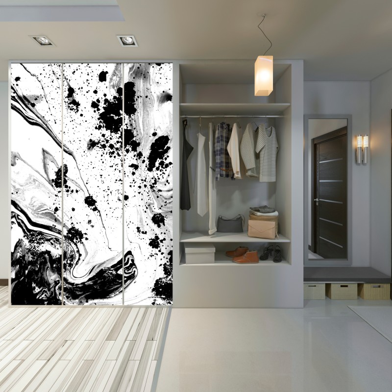 Naklejka na szafę monochromatyczny marmur atramentowy abstrakcja – Wallissimo® Naklejka na szafę monochromatyczny marmur atramentowy abstrakcja – Wallissimo®