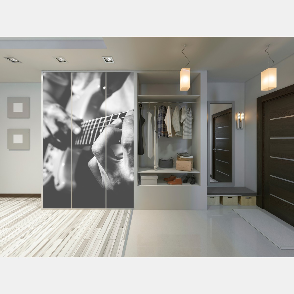 Naklejka na szafę monochromatyczne zbliżenie gitary – Wallissimo® Naklejka na szafę monochromatyczne zbliżenie gitary – Wallissimo®