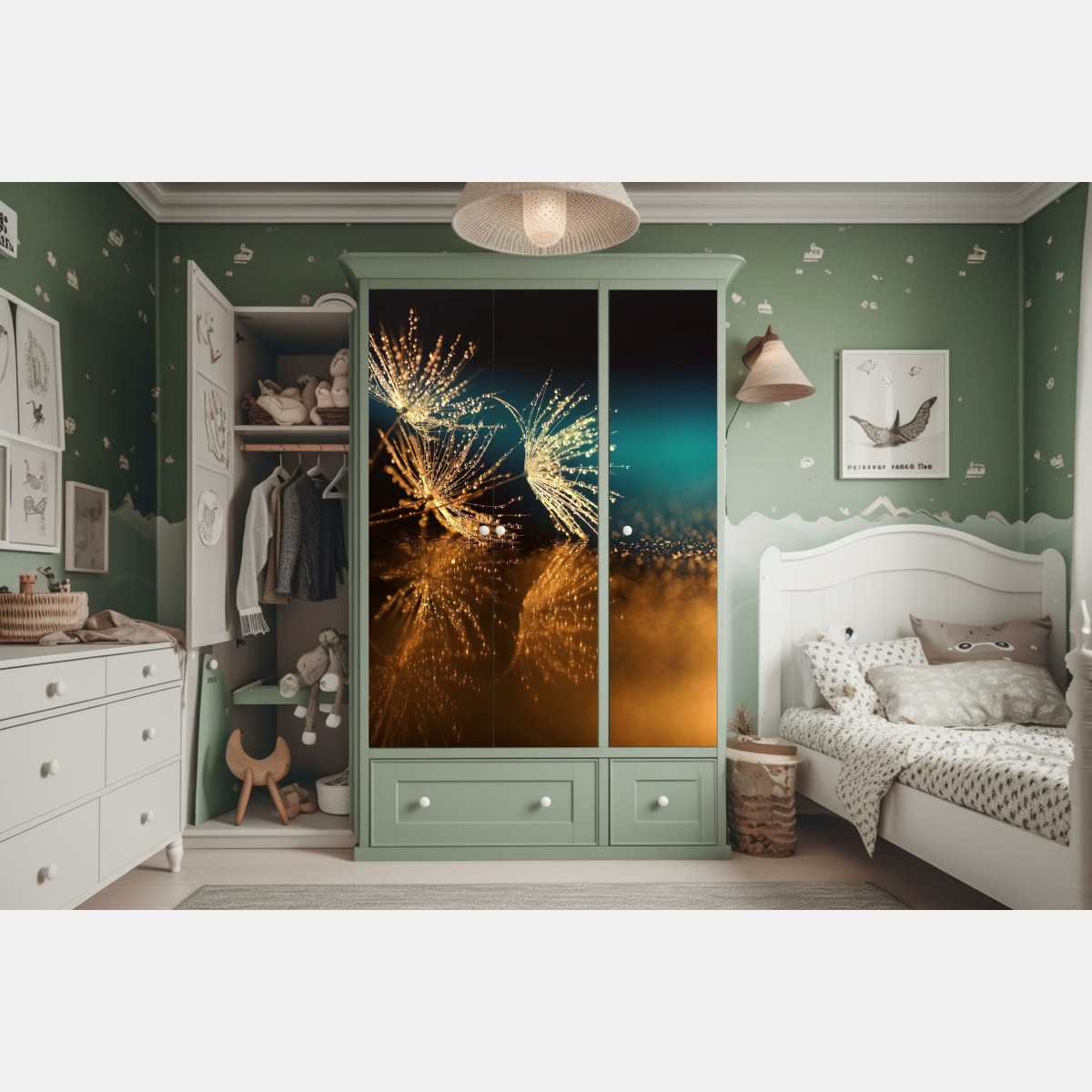 Naklejka na szafę złote odbicie dmuchawca – Wallissimo® Naklejka na szafę złote odbicie dmuchawca – Wallissimo®