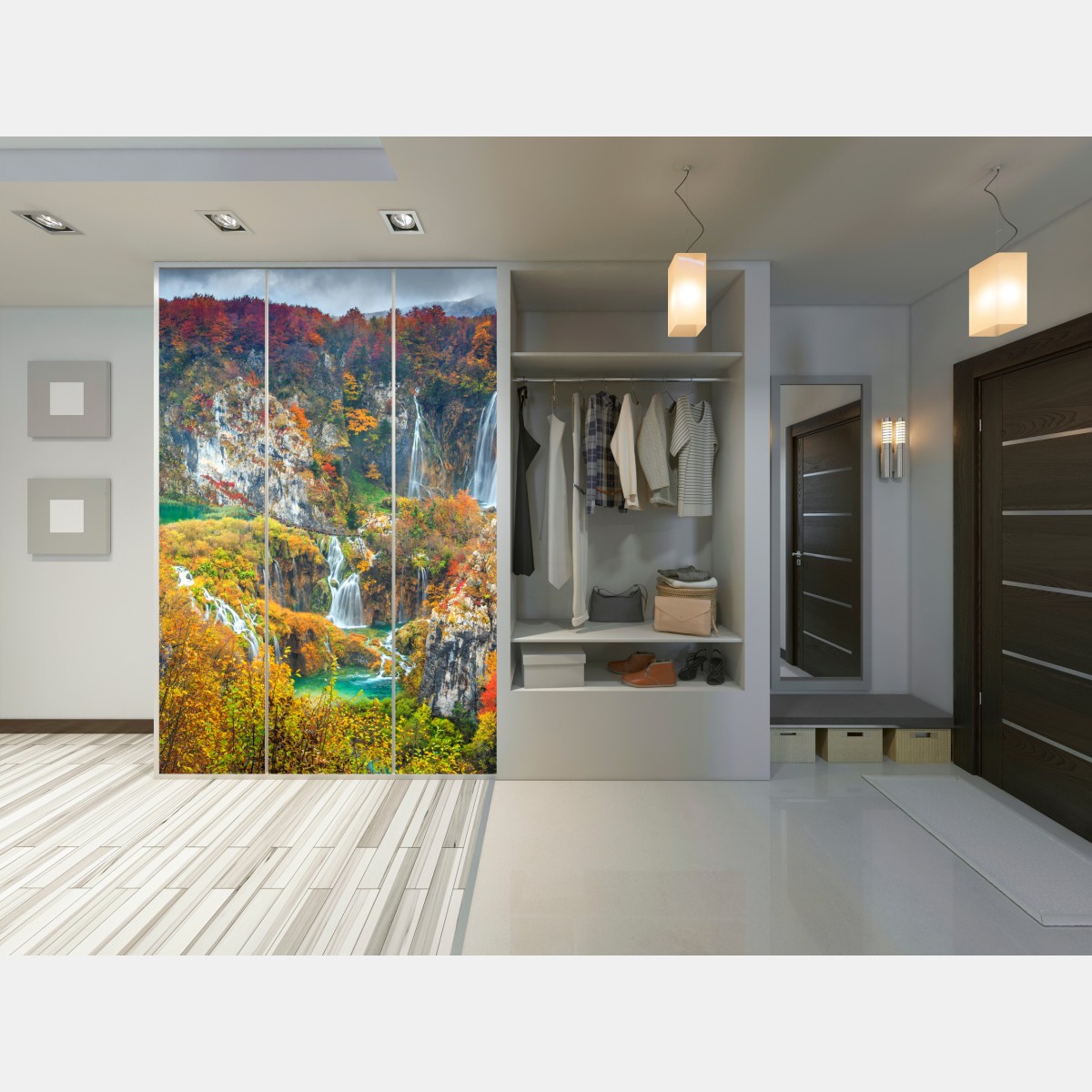 Naklejka na szafę jesienne wodospady w malowniczym lesie – Wallissimo® Naklejka na szafę jesienne wodospady w malowniczym lesie – Wallissimo®