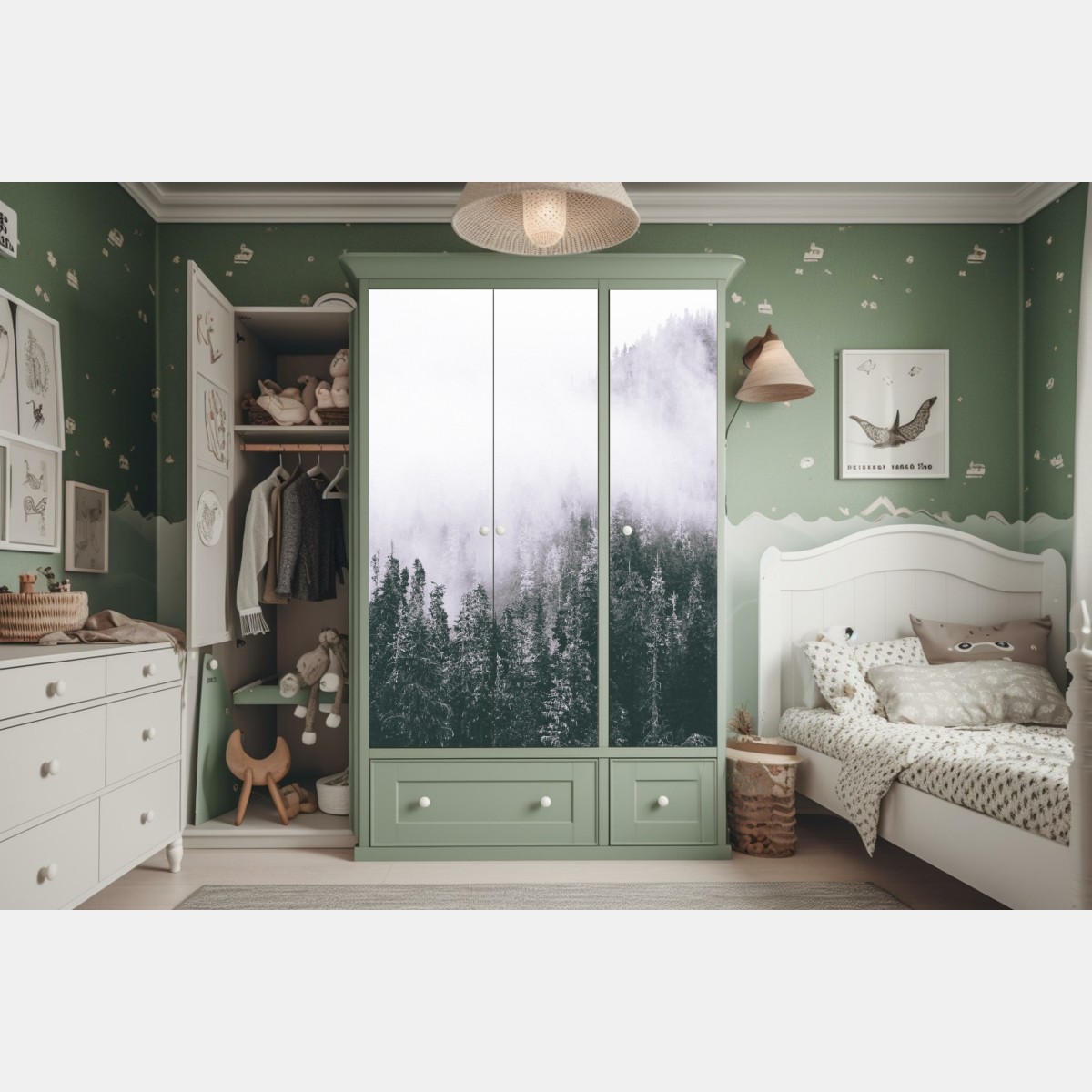 Naklejka na szafę mglisty las iglasty – Wallissimo® Naklejka na szafę mglisty las iglasty – Wallissimo®