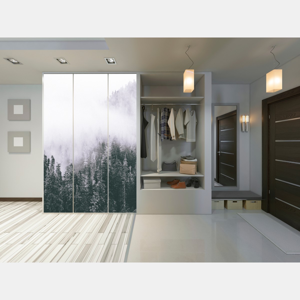 Naklejka na szafę mglisty las iglasty – Wallissimo® Naklejka na szafę mglisty las iglasty – Wallissimo®