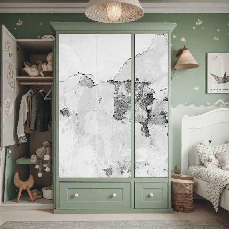 Naklejka na szafę postarzony tynk na ścianie w odcieniach szarości – Wallissimo® Naklejka na szafę postarzony tynk na ścianie w odcieniach szarości – Wallissimo®