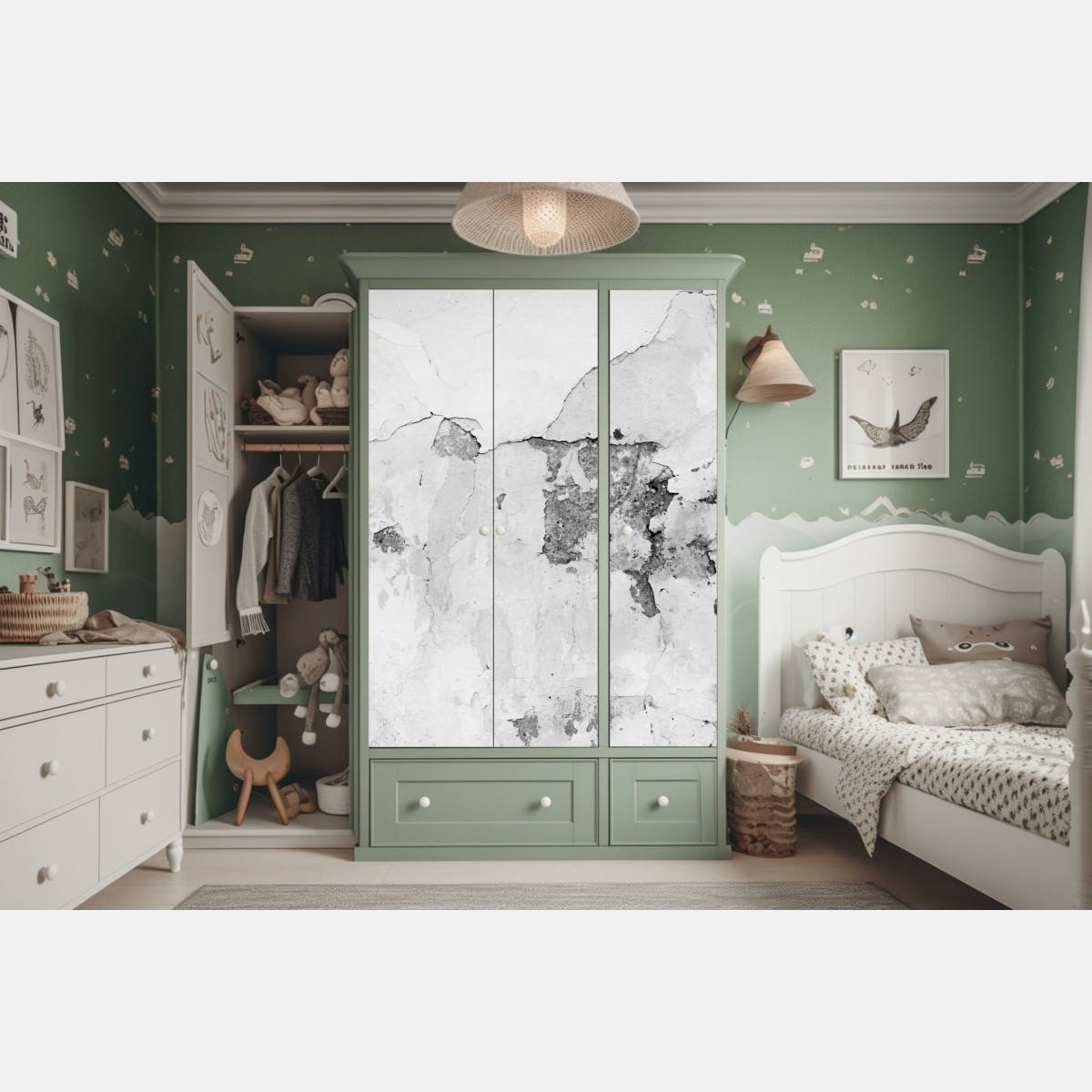 Naklejka na szafę postarzony tynk na ścianie w odcieniach szarości – Wallissimo® Naklejka na szafę postarzony tynk na ścianie w odcieniach szarości – Wallissimo®