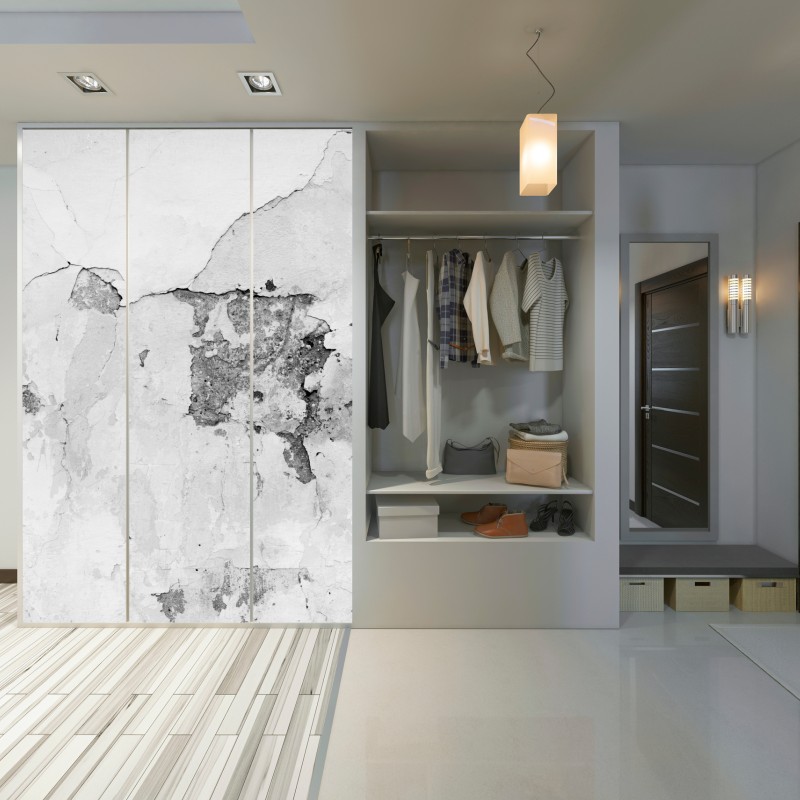 Naklejka na szafę postarzony tynk na ścianie w odcieniach szarości – Wallissimo® Naklejka na szafę postarzony tynk na ścianie w odcieniach szarości – Wallissimo®