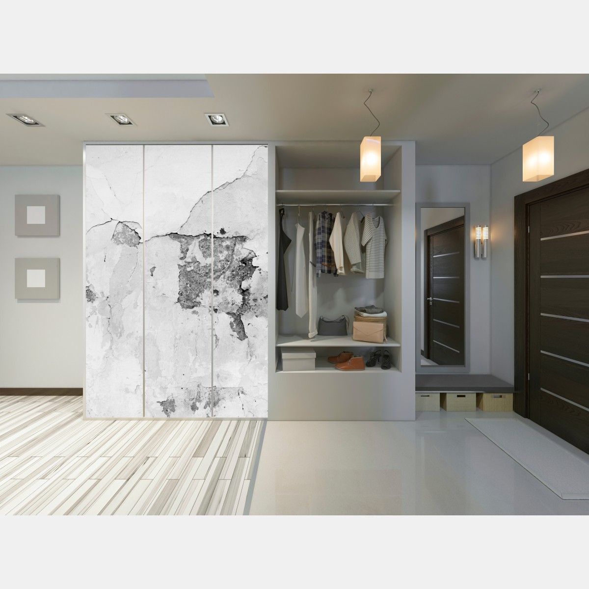 Naklejka na szafę postarzony tynk na ścianie w odcieniach szarości – Wallissimo® Naklejka na szafę postarzony tynk na ścianie w odcieniach szarości – Wallissimo®