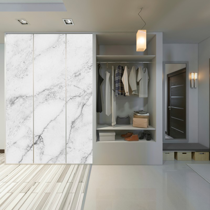 Naklejka na szafę biała tekstura marmuru z szarymi żyłkami – Wallissimo® Naklejka na szafę biała tekstura marmuru z szarymi żyłkami – Wallissimo®