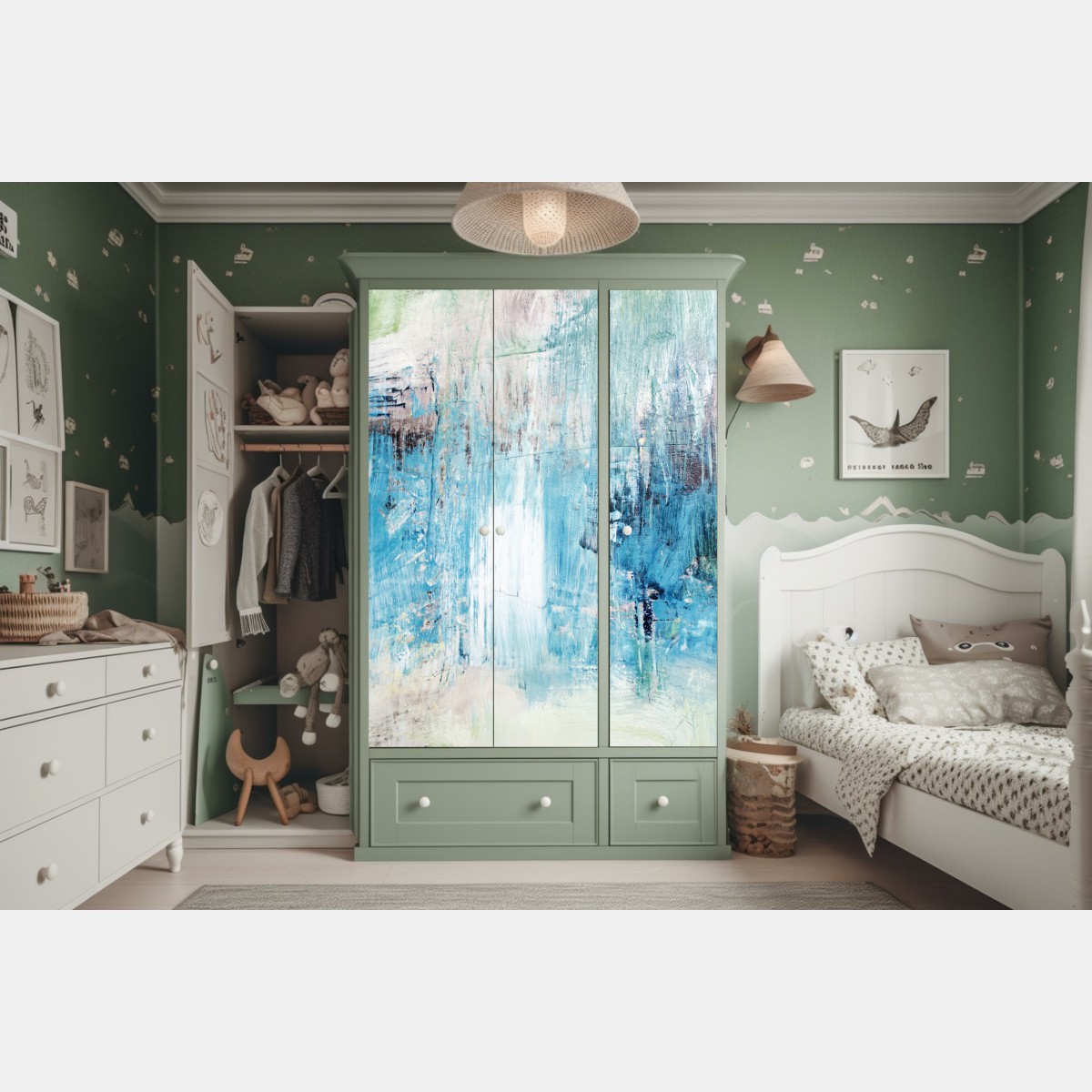 Naklejka na szafę turkusowa abstrakcyjna faktura olejna – Wallissimo® Naklejka na szafę turkusowa abstrakcyjna faktura olejna – Wallissimo®